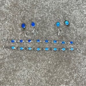 Lot of Two Pairs of Sterling Silver Opal Earrings and Two Bracelets